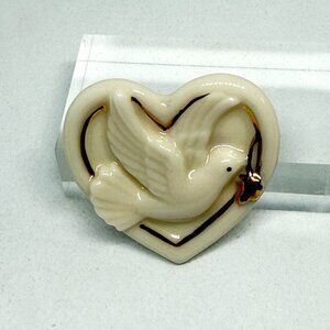 Lenox Handcrafted White and Gold Heart and Dove Pin